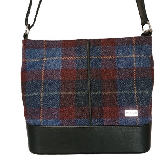 EUC Mucros Made in Ireland Plaid Wool and Leather Crossbody Shoulder Bag - Picture 4 of 11
